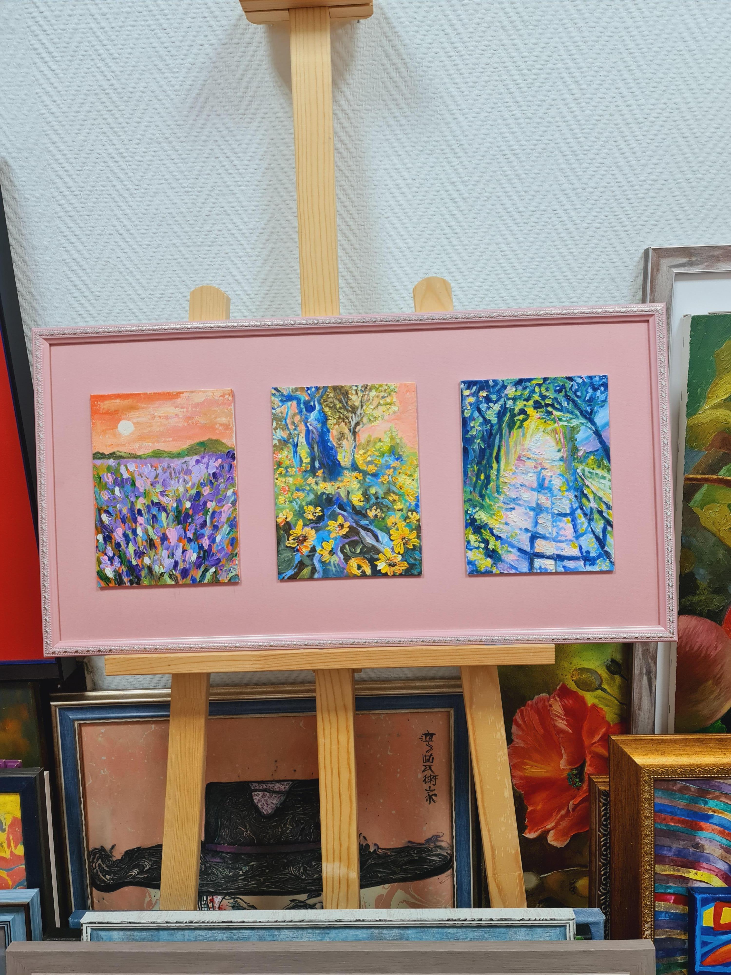 The triptych is summer.Landscape in oil . Volskaya Lilia - Painting by Lilya Volskaya