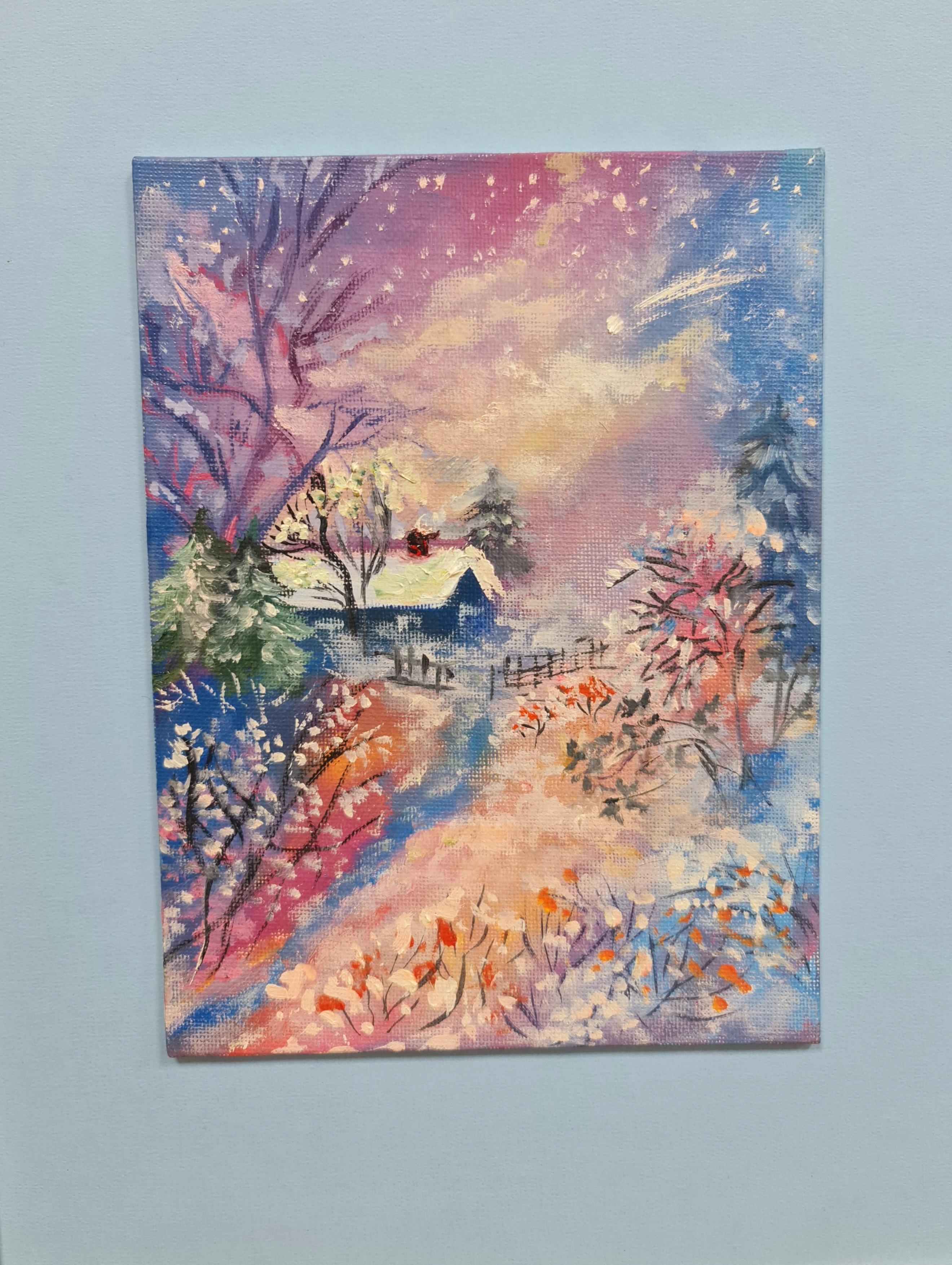 The triptych is winter. Landscape in oil . Volskaya Lilia - Painting by Lilya Volskaya