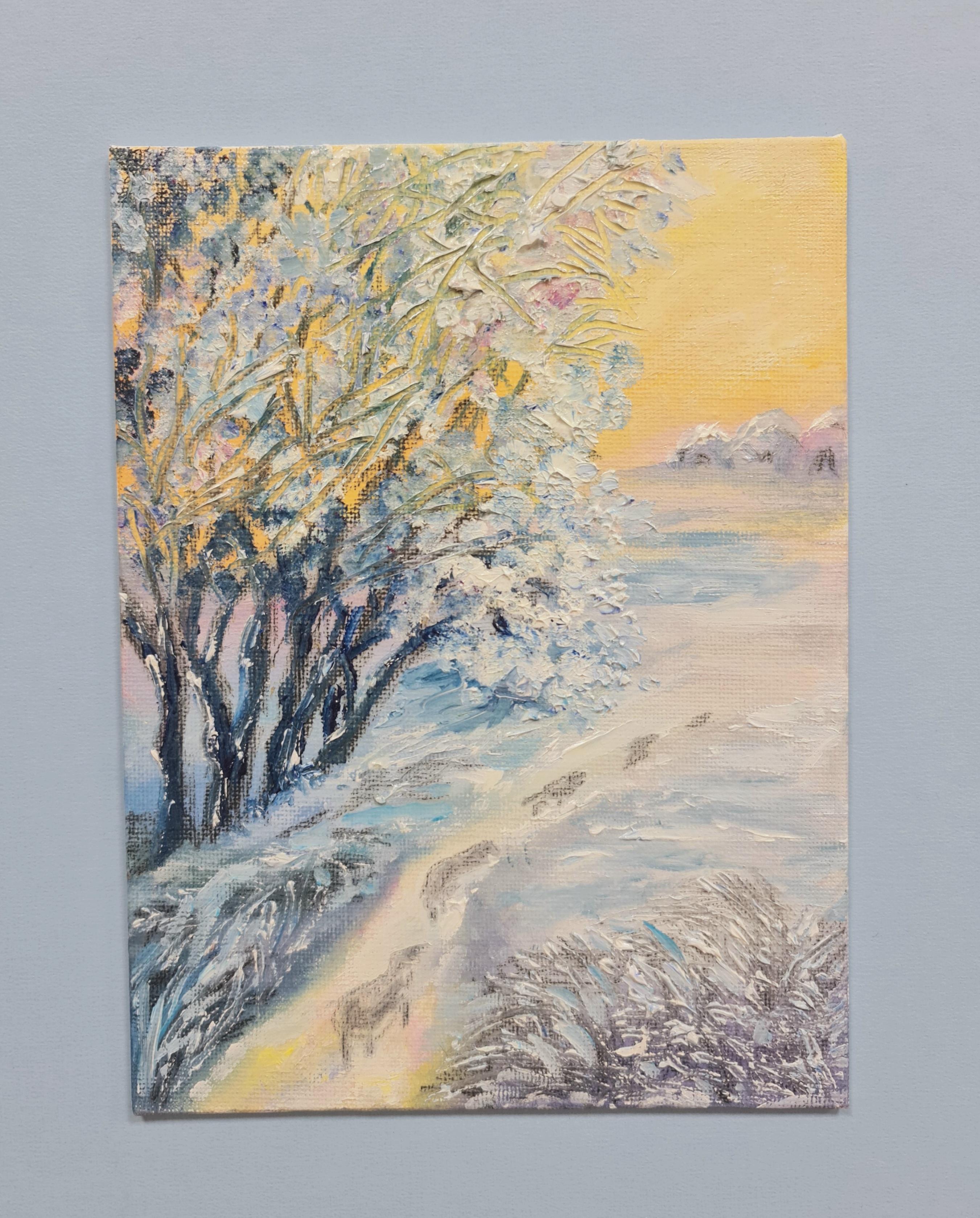 The triptych is winter. Landscape in oil . Volskaya Lilia - Impressionist Painting by Lilya Volskaya