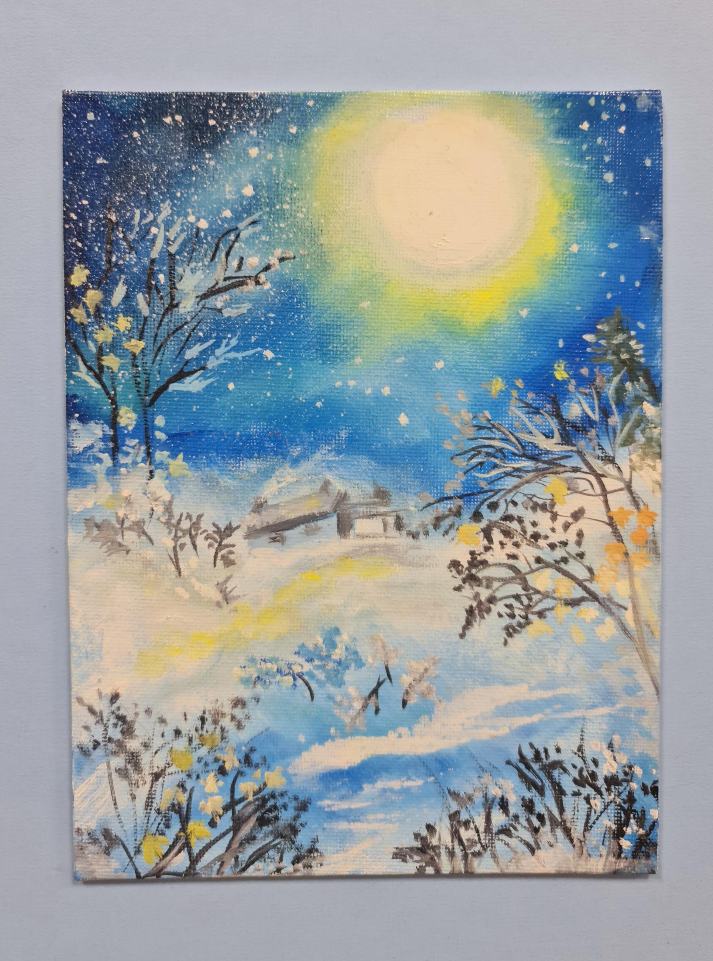 The triptych is winter. Landscape in oil . Volskaya Lilia - Gray Still-Life Painting by Lilya Volskaya