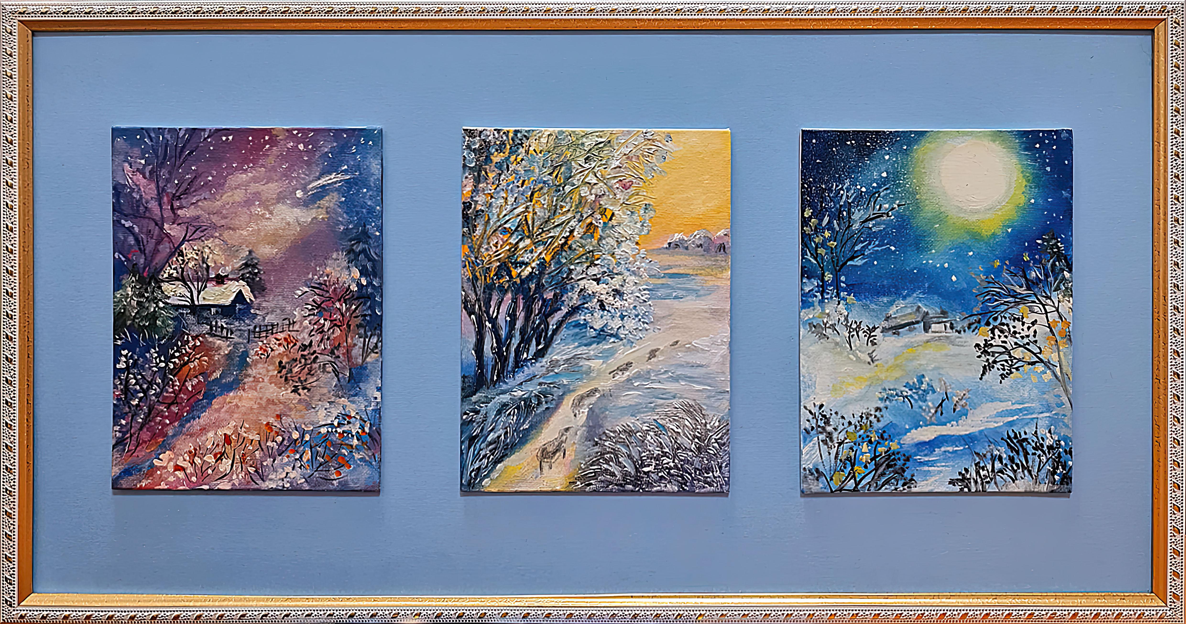 The triptych is winter. Landscape in oil . Volskaya Lilia