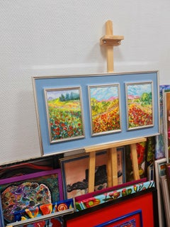 Triptych Landscape with poppies. Volskaya Liliya