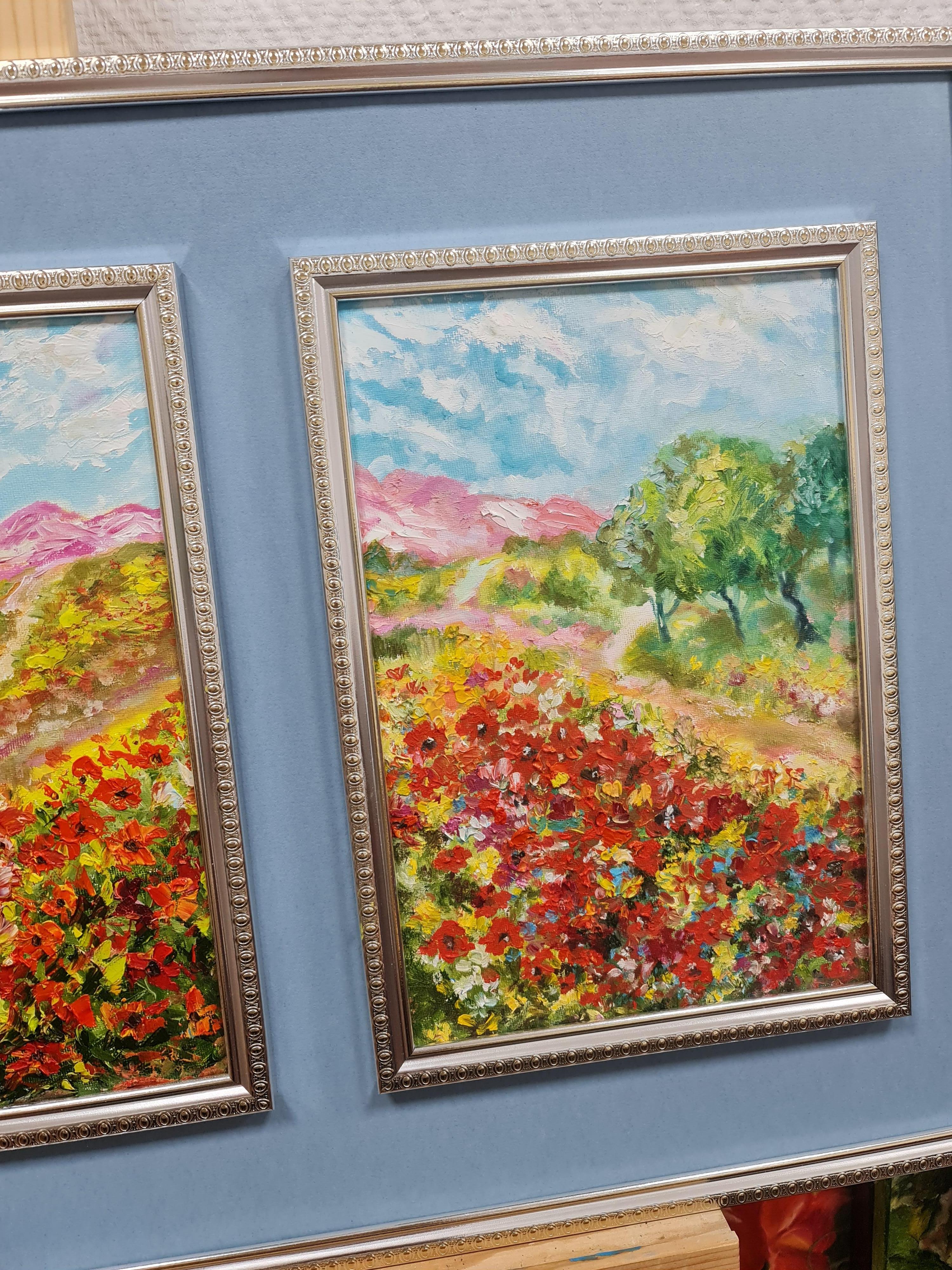Triptychon Landschaft mit Mohnblumen. Lilija Wolskaja im Angebot 1