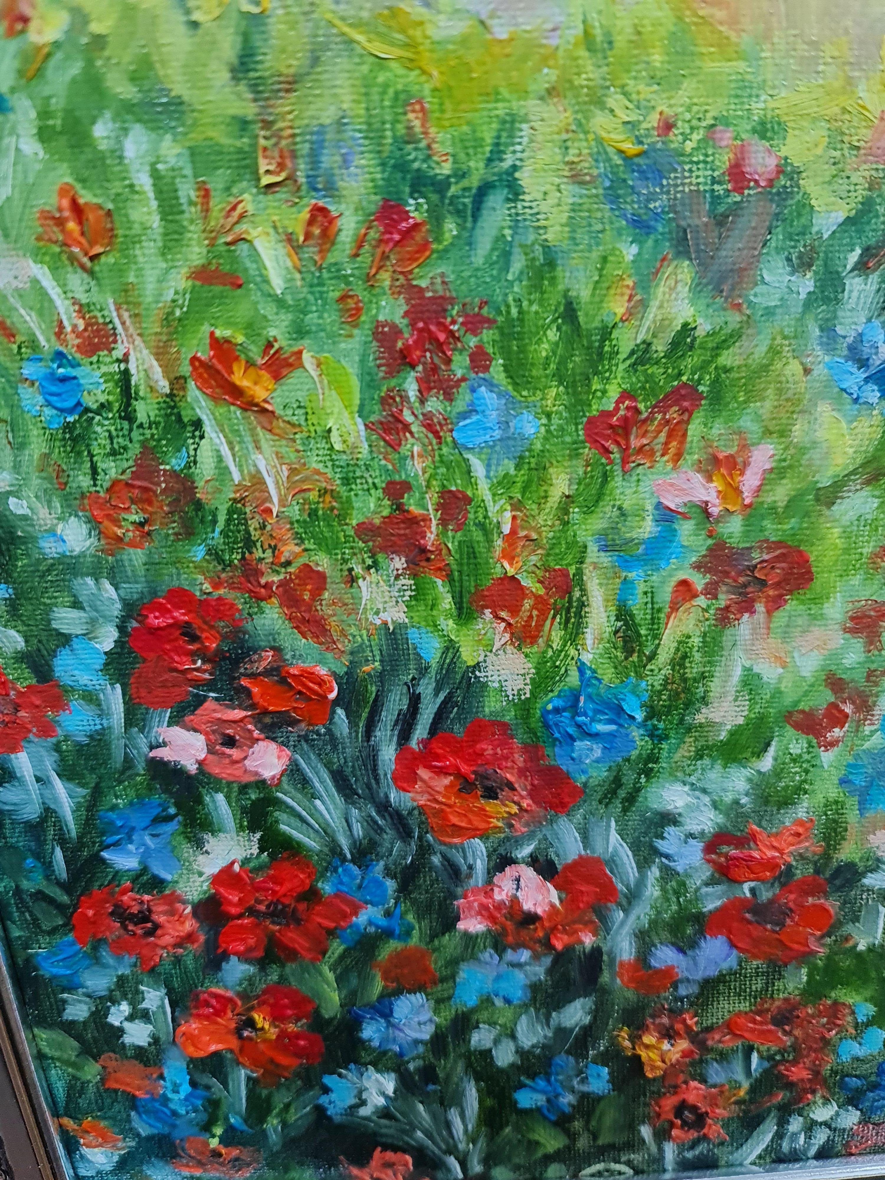 Triptychon Landschaft mit Mohnblumen. Lilija Wolskaja im Angebot 3