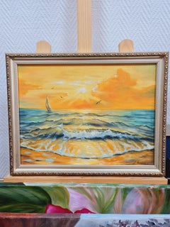 "Atardecer amarillo" paisaje marino al óleo de Volskya Lilyа