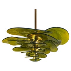 Lilypad Green Chandelier Composed of Textured Glass Blades by Laura Gonzalez