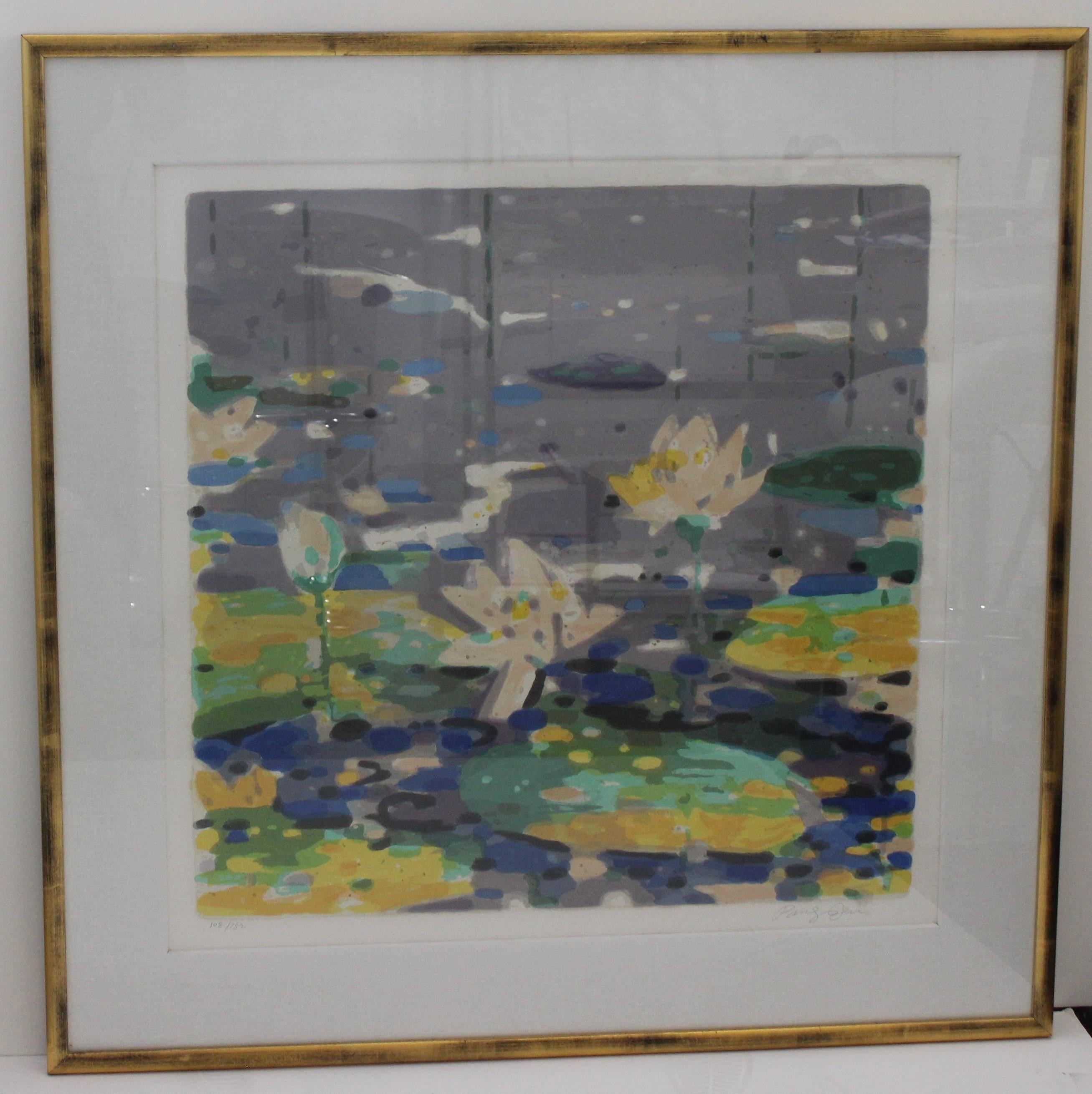 Lilypond Serigraph by Pang Jen from a Palm Beach estate. Beautifully archival framing with linen mat. Limited edition #108 of 152. Signed by the artist.

Frame size is 36