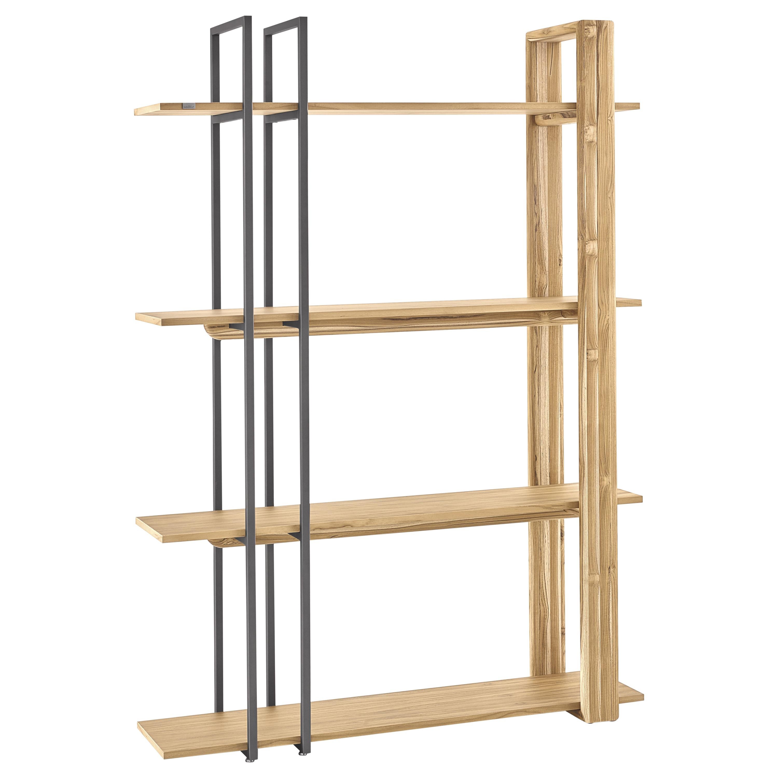 Lim Bookcase in Teak Wood Finish and Graphite Metal For Sale