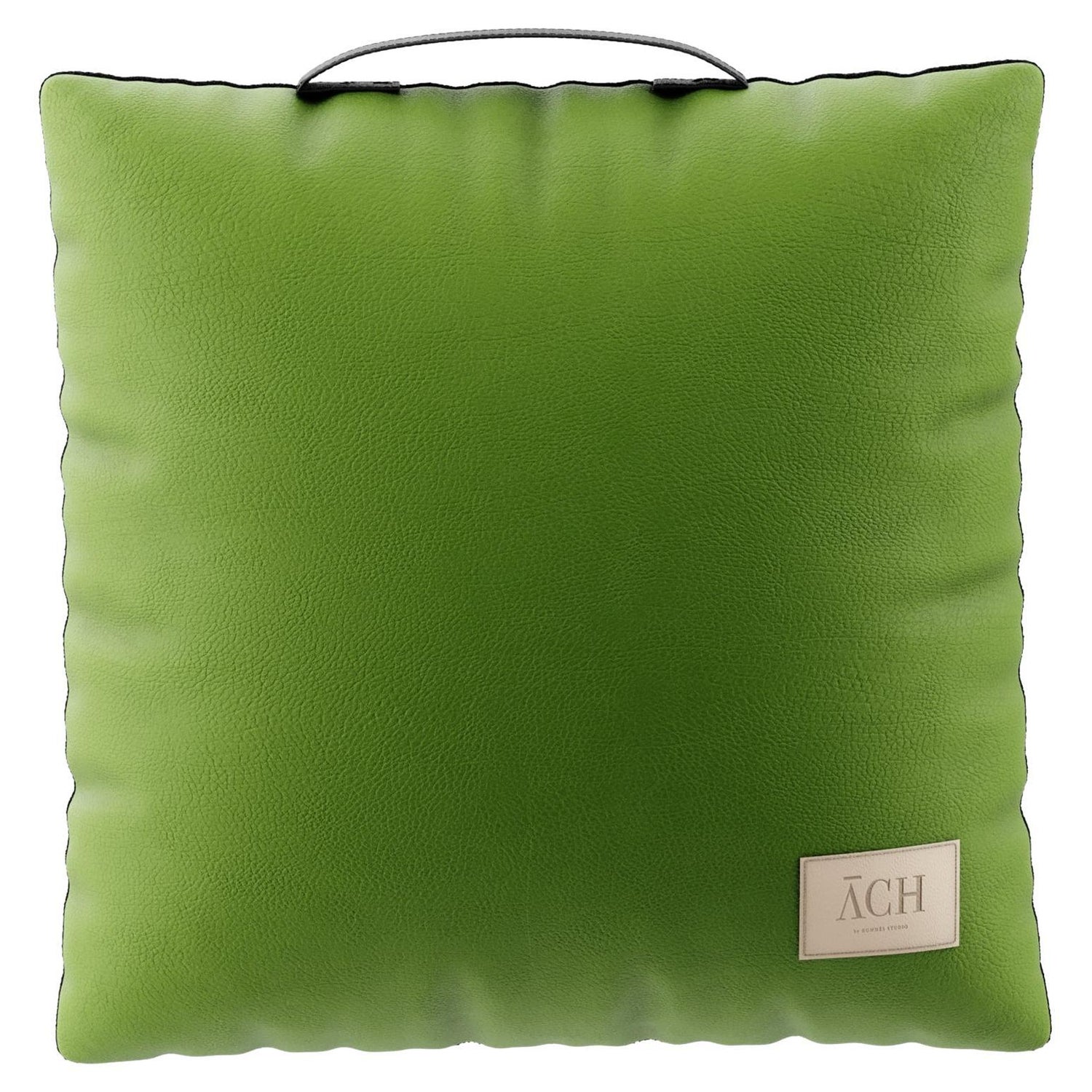 Green Outdoor Throw Pillow, Modern Waterproof Square Cushion Decor Handle  For Sale at 1stDibs