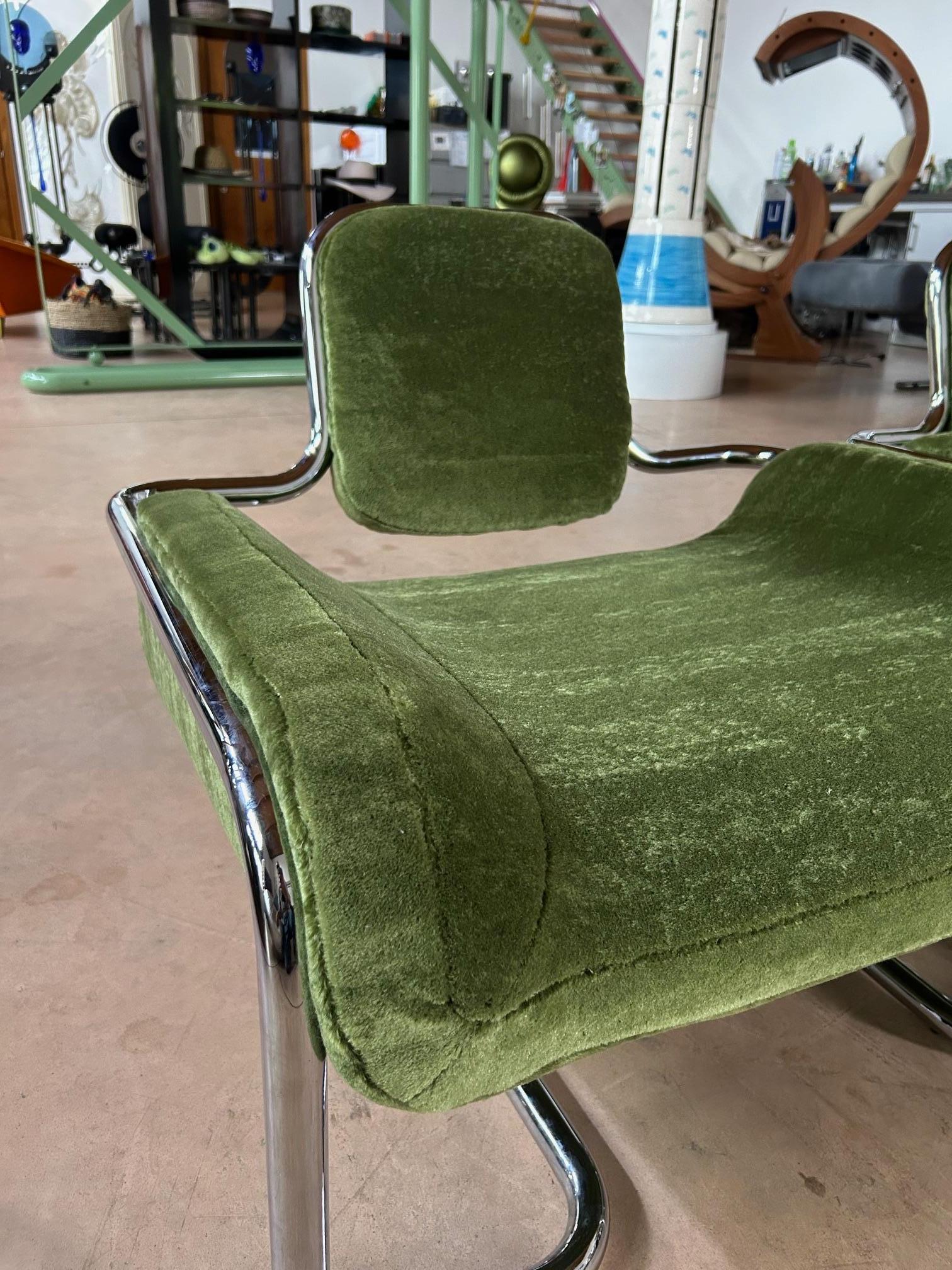 Limande Lounge Chairs by Kwok Hoi Chan Ed. Steiner Pierre Frey Teddy Mohair in vendita 4