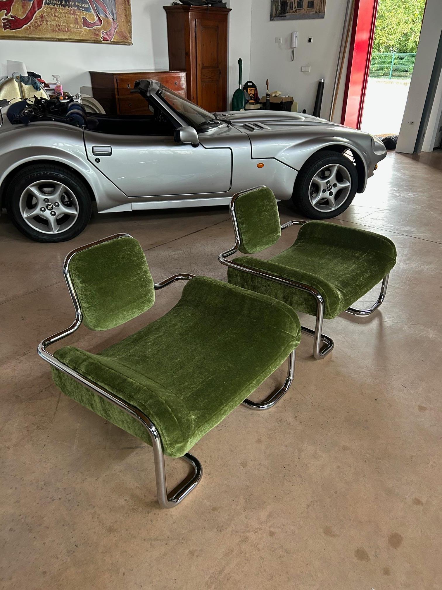 Limande Lounge Chairs by Kwok Hoi Chan Ed. Steiner Pierre Frey Teddy Mohair in vendita 5