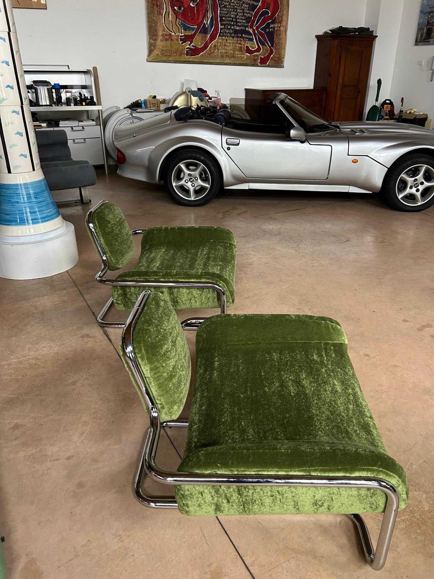 Limande Lounge Chairs by Kwok Hoi Chan Ed. Steiner Pierre Frey Teddy Mohair in vendita 7