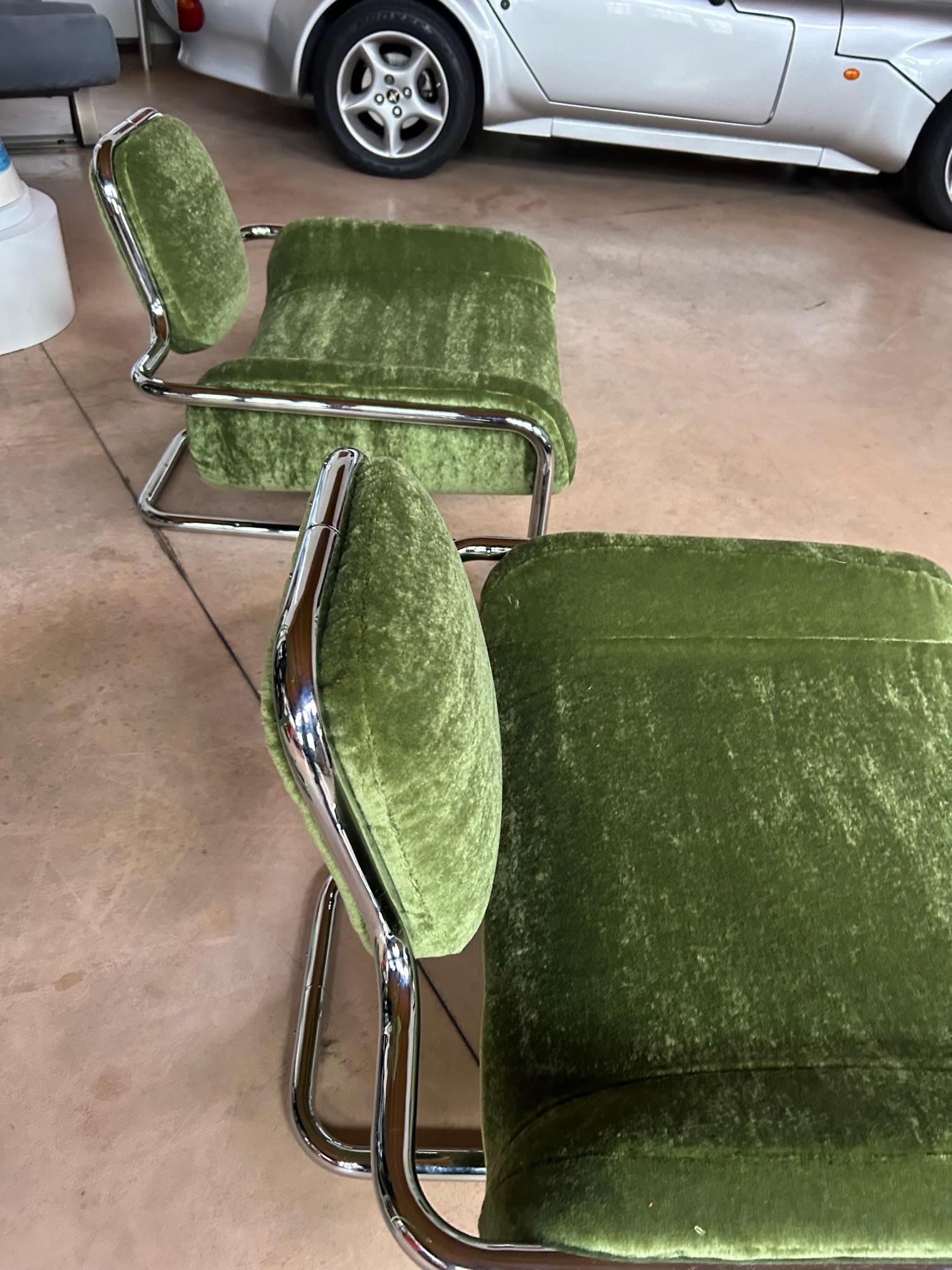 Limande Lounge Chairs by Kwok Hoi Chan Ed. Steiner Pierre Frey Teddy Mohair in vendita 8