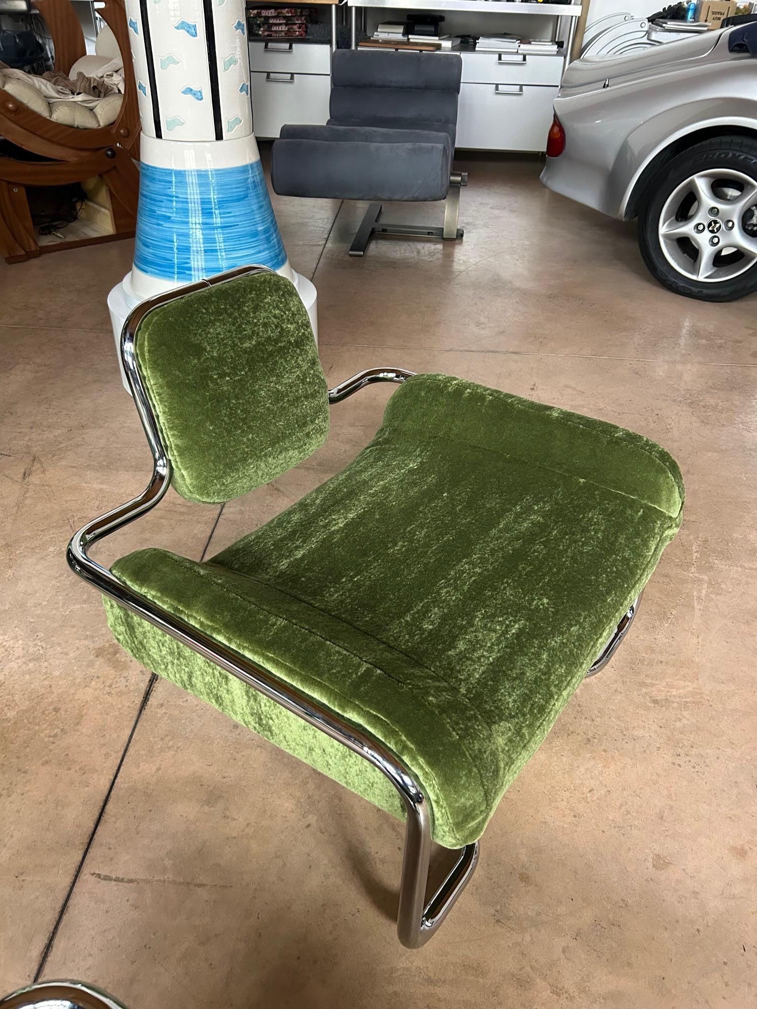 Limande Lounge Chairs by Kwok Hoi Chan Ed. Steiner Pierre Frey Teddy Mohair in vendita 9