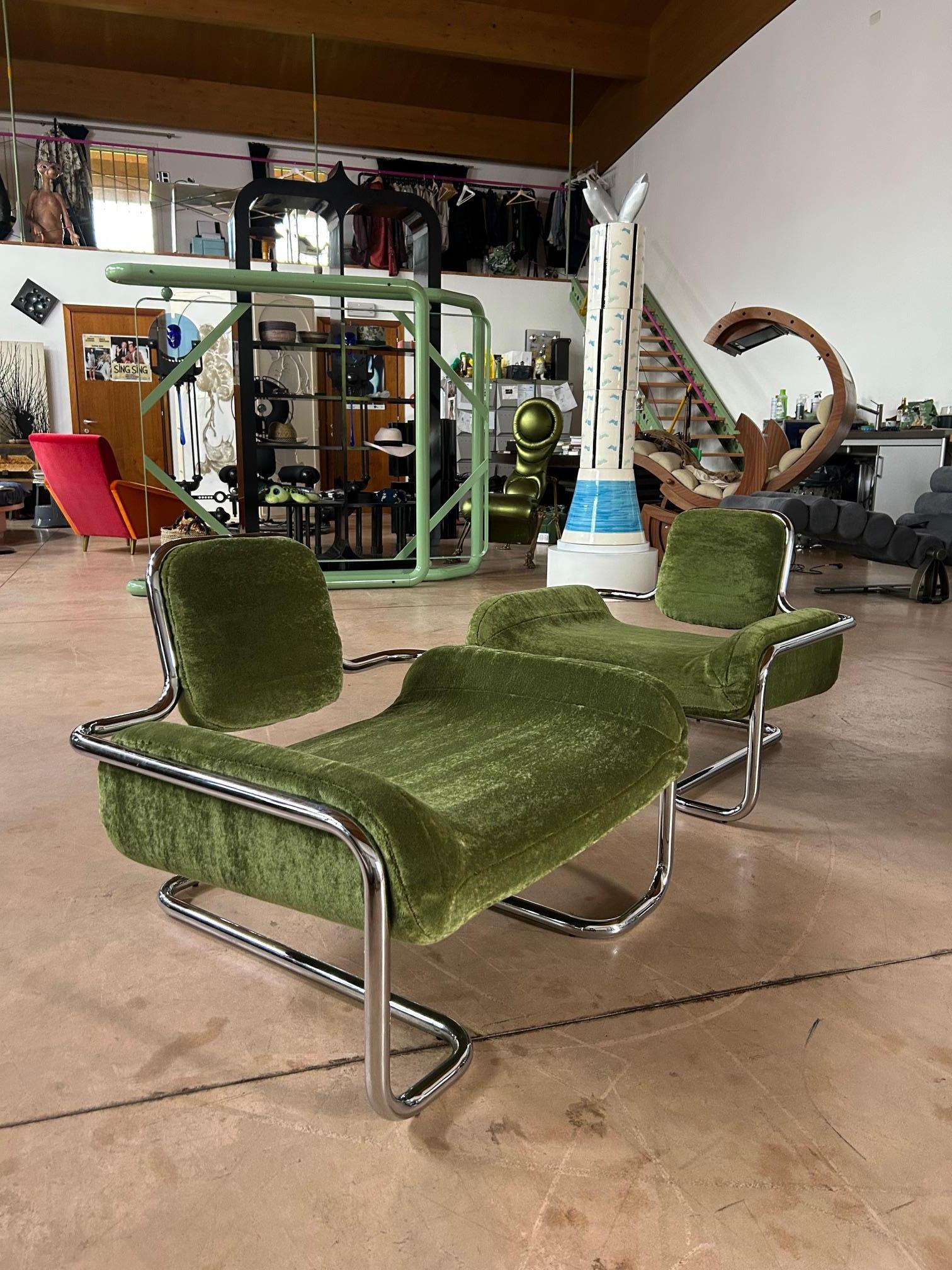 Space Age Limande Lounge Chairs by Kwok Hoi Chan Ed. Steiner Pierre Frey Teddy Mohair in vendita