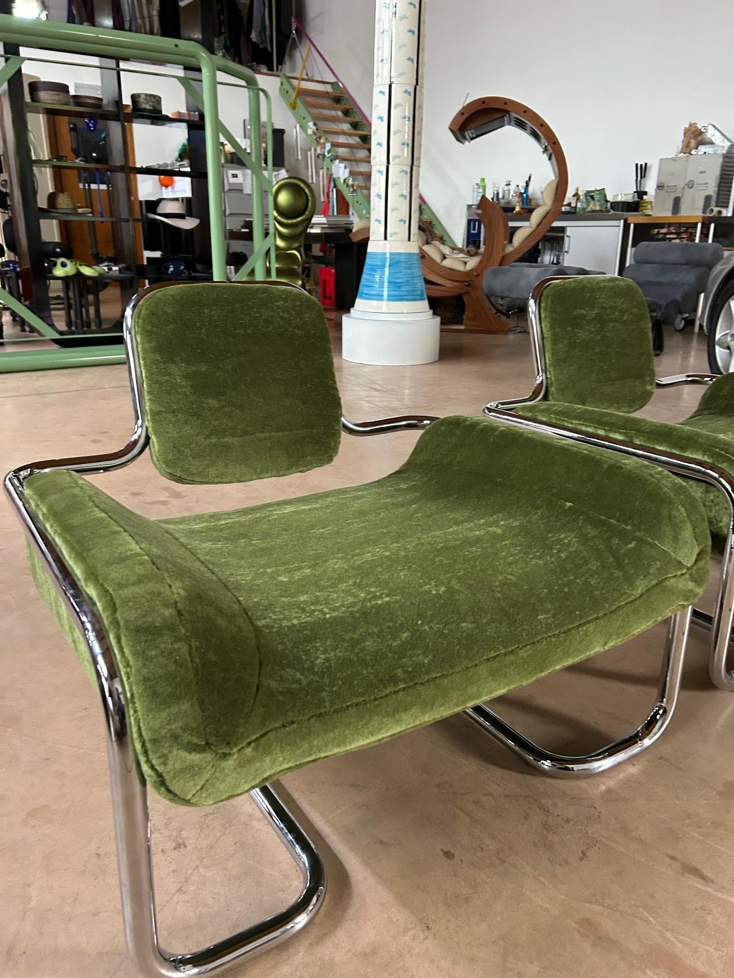 Limande Lounge Chairs by Kwok Hoi Chan Ed. Steiner Pierre Frey Teddy Mohair In condizioni ottime in vendita a Padova, IT
