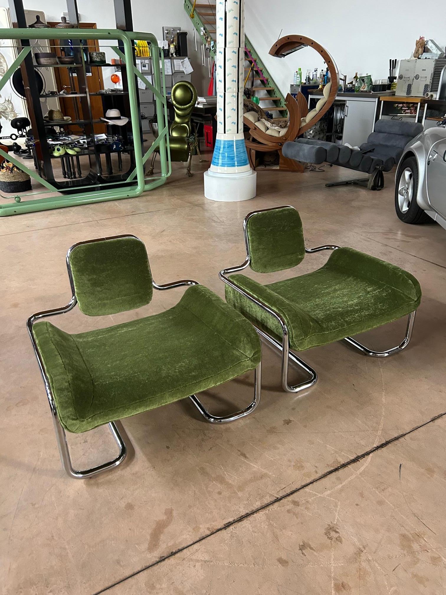 Limande Lounge Chairs by Kwok Hoi Chan Ed. Steiner Pierre Frey Teddy Mohair in vendita 2