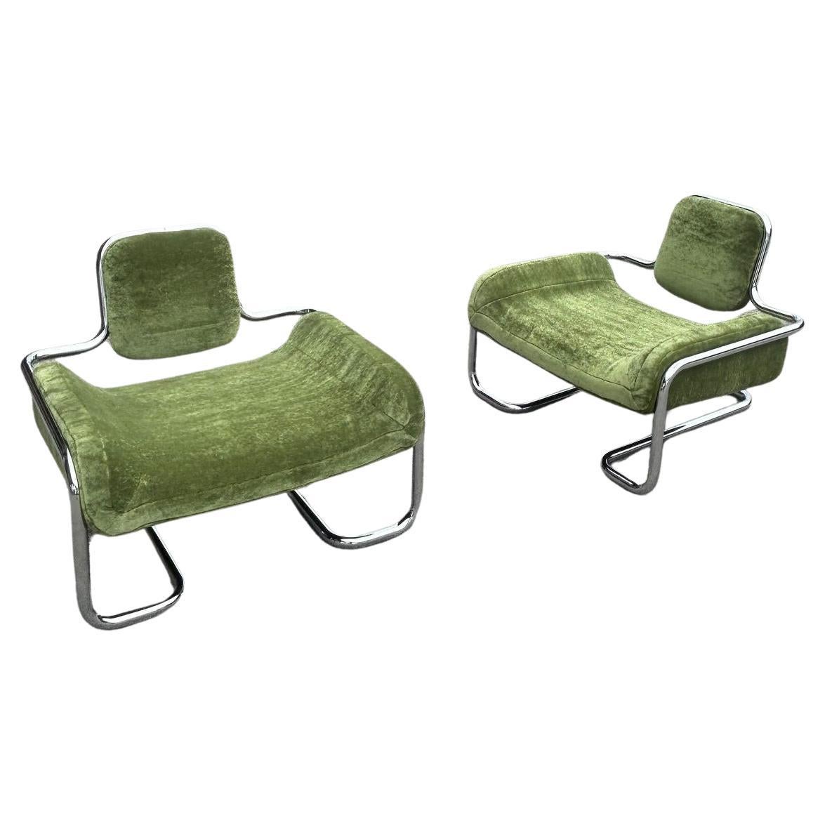 Limande Lounge Chairs by Kwok Hoi Chan Ed. Steiner Pierre Frey Teddy Mohair in vendita