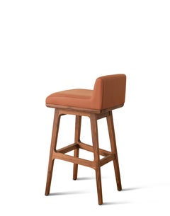 Solid Walnut and Upholstered Leather or Boucle Seat Contemporary Bar Stool