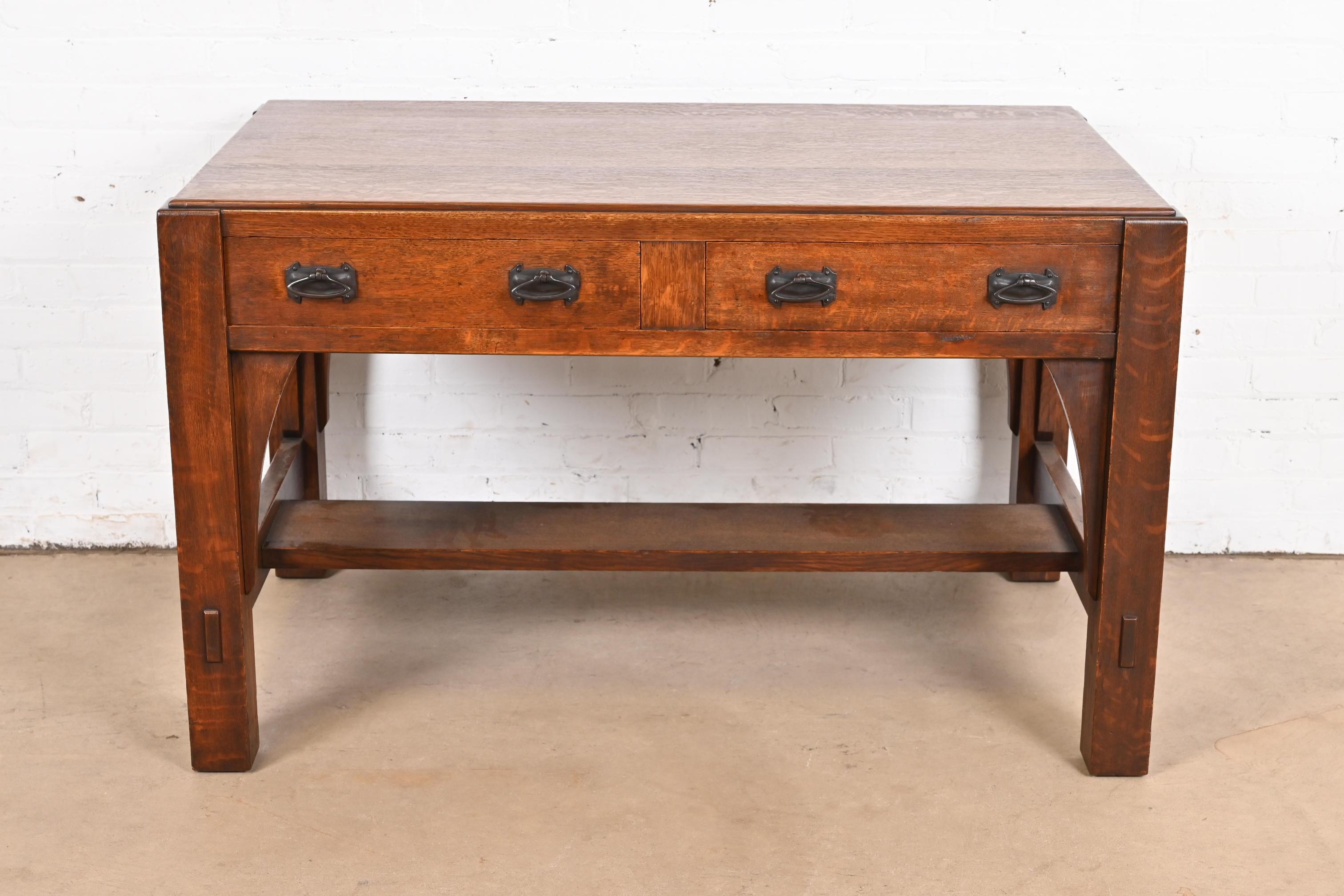 Limbert Antiker Missions-Schreibtisch oder Bibliothekstisch aus Eiche im Arts and Crafts-Stil, um 1900 im Zustand „Gut“ im Angebot in South Bend, IN