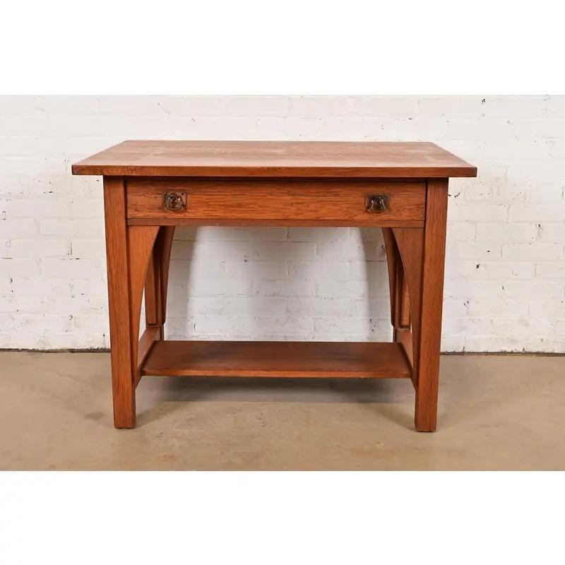 Arts and Crafts Limbert Antique Mission Oak Arts & Crafts Desk or Library Table, Circa 1910 For Sale