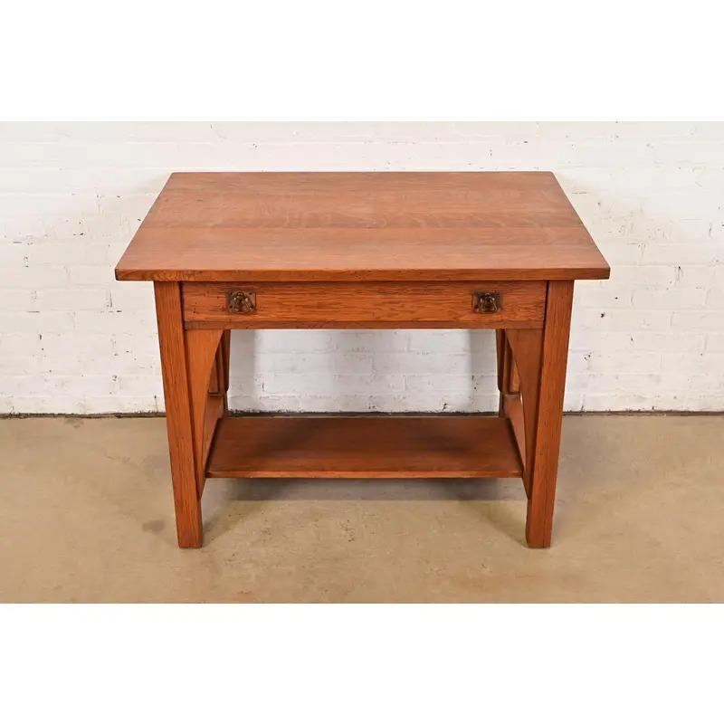 American Limbert Antique Mission Oak Arts & Crafts Desk or Library Table, Circa 1910 For Sale