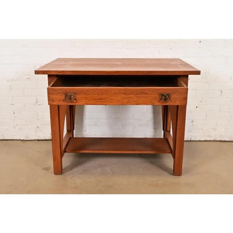 20th Century Limbert Antique Mission Oak Arts & Crafts Desk or Library Table, Circa 1910 For Sale