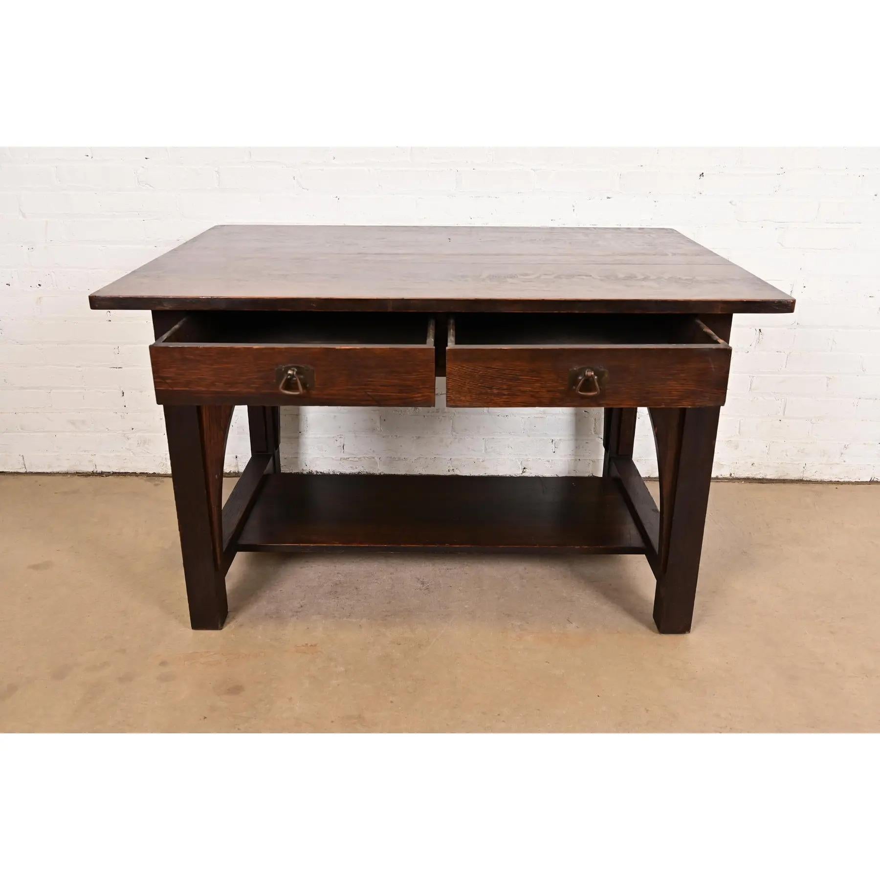 20th Century Limbert Antique Mission Oak Arts & Crafts Desk or Library Table, Circa 1910 For Sale