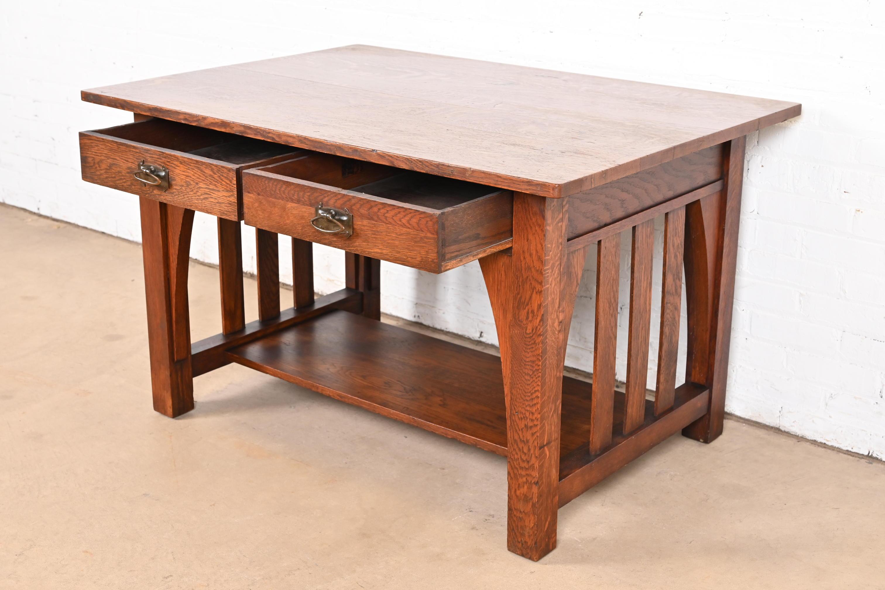 Limbert Antiker Missions-Schreibtisch oder Bibliothekstisch aus Eiche im Arts and Crafts-Stil, um 1910 im Angebot 1