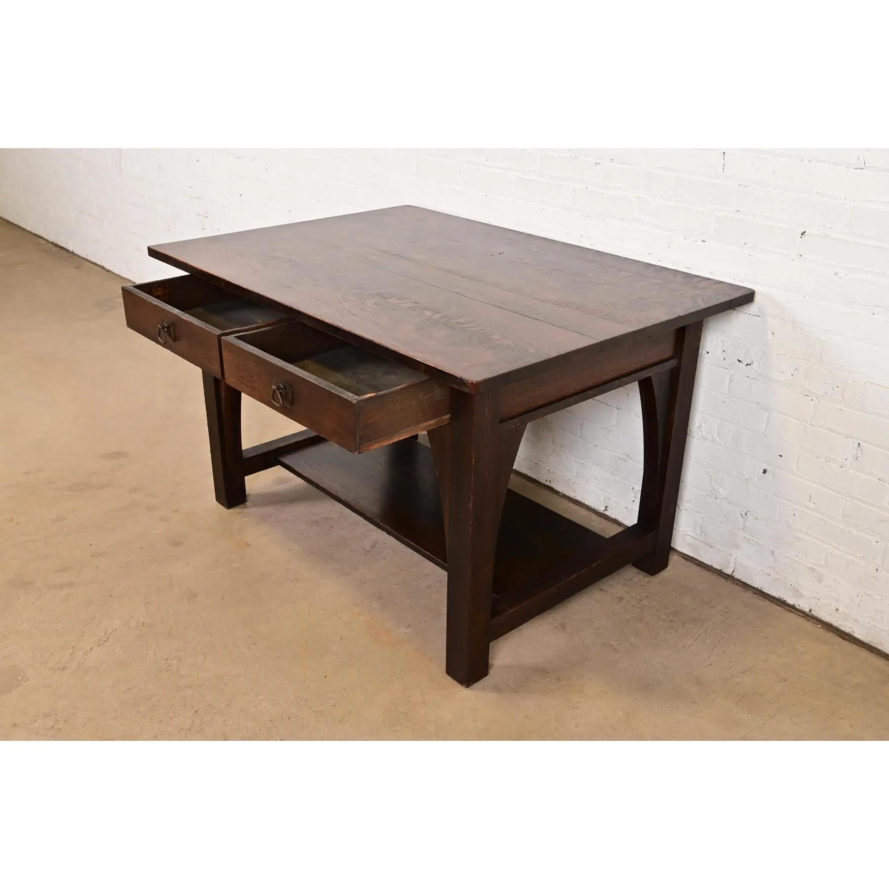 Copper Limbert Antique Mission Oak Arts & Crafts Desk or Library Table, Circa 1910 For Sale