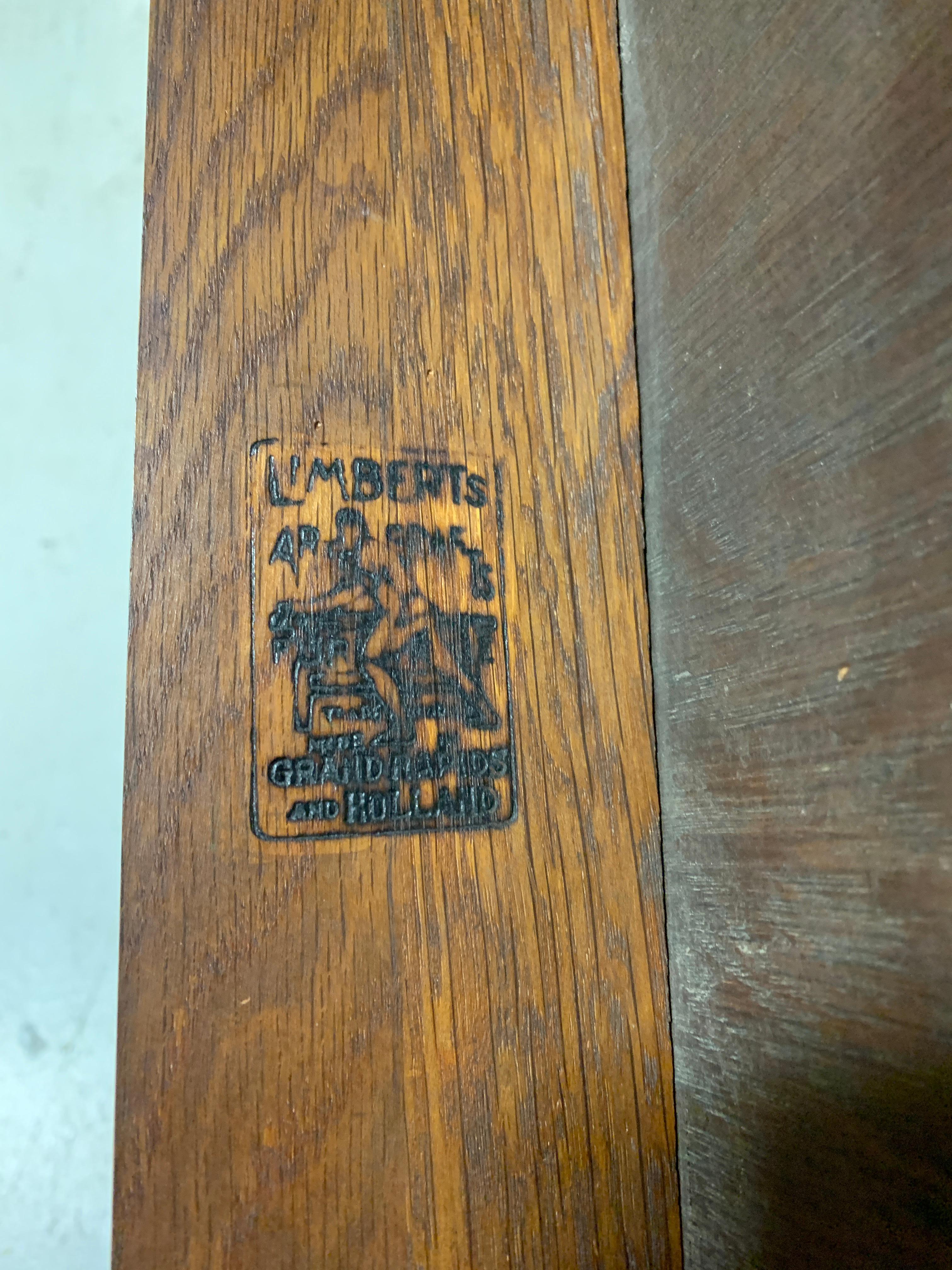 Limbert Antiker Missions-Schreibtisch oder Bibliothekstisch aus Eiche im Arts and Crafts-Stil, um 1910 im Angebot 2