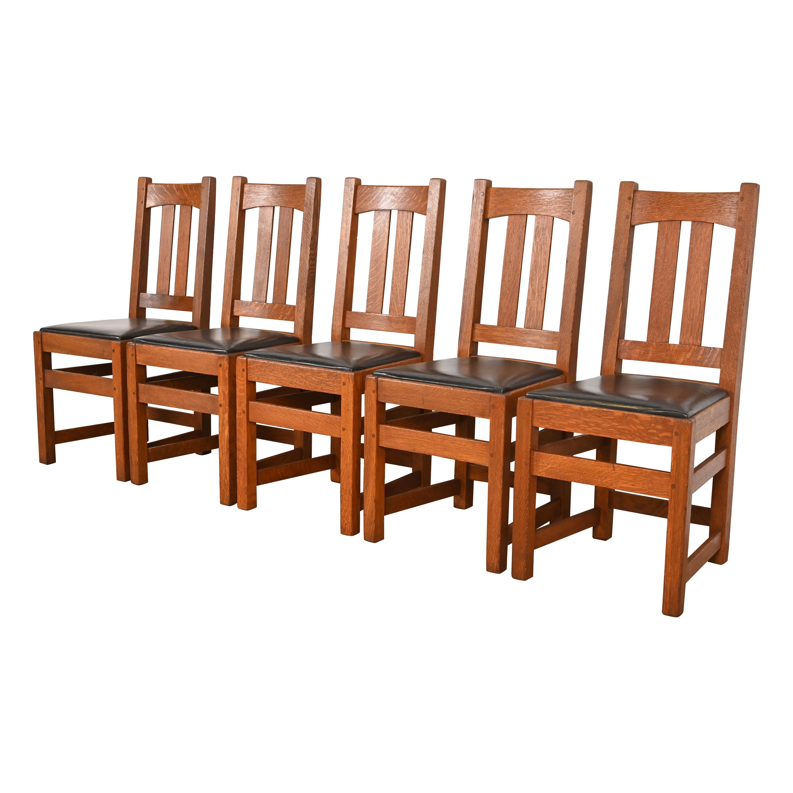 Limbert Antique Mission Oak Arts & Craft Dining Chairs, Set of Five (chaises de salle à manger)