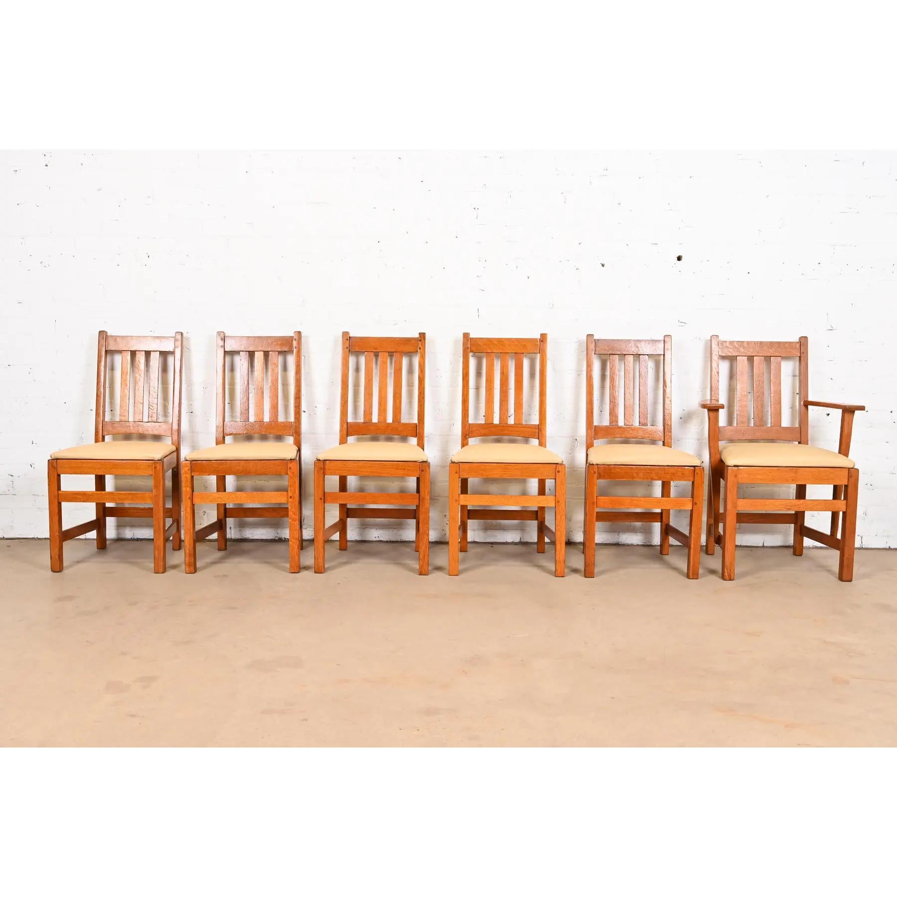Arts and Crafts Limbert Antique Mission Oak Arts & Crafts Dining Chairs, Set of Six For Sale
