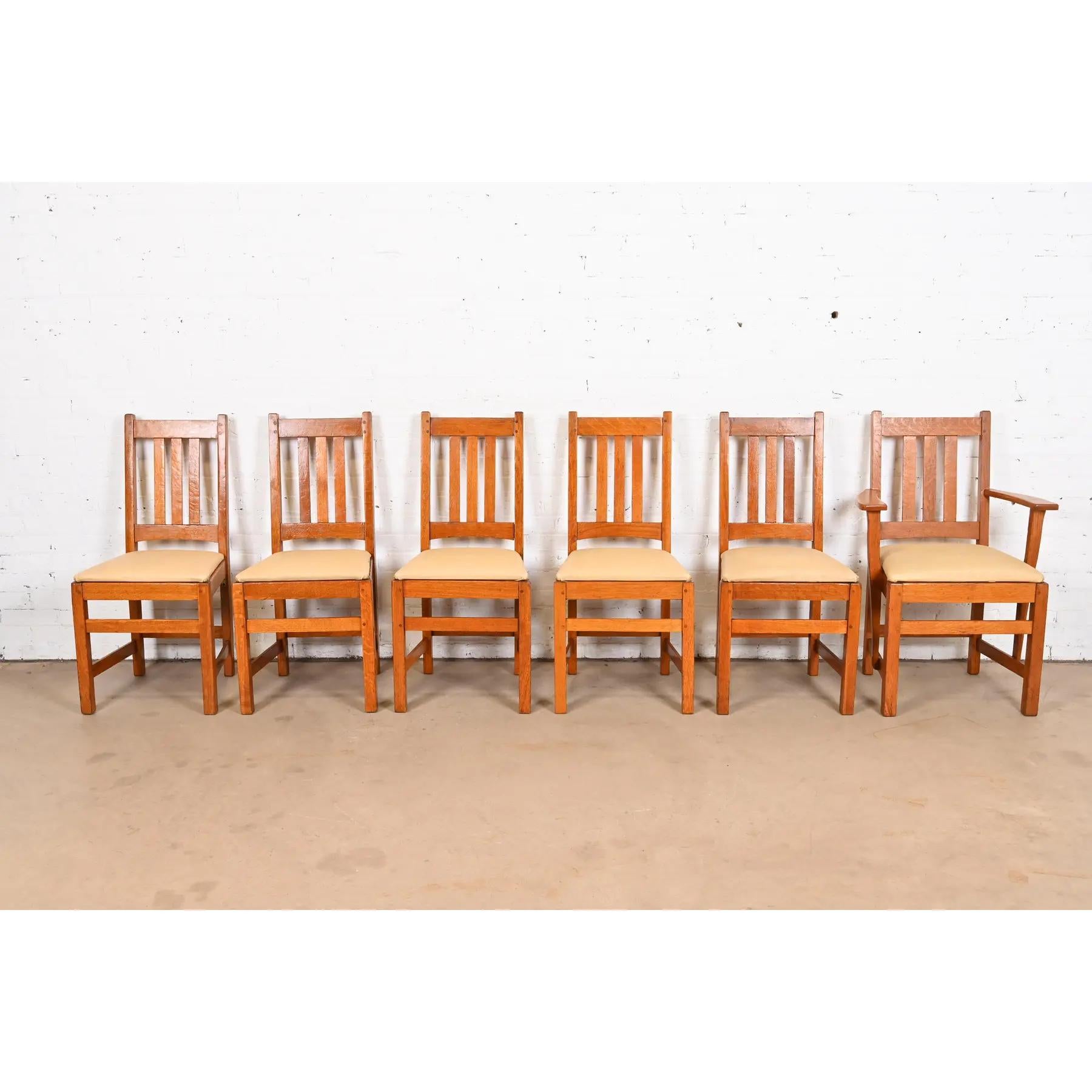 American Limbert Antique Mission Oak Arts & Crafts Dining Chairs, Set of Six For Sale