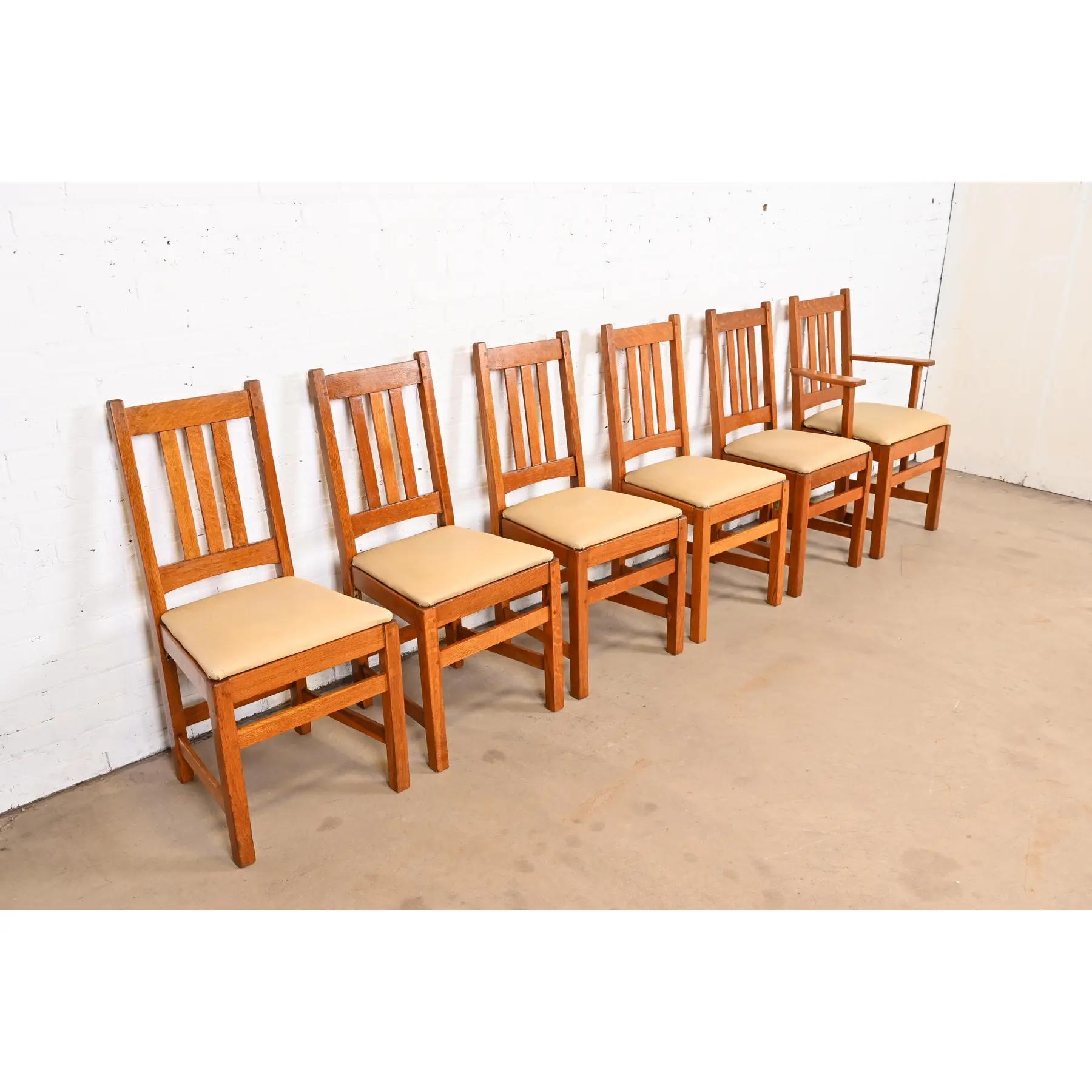 Limbert Antique Mission Oak Arts & Crafts Dining Chairs, Set of Six In Good Condition For Sale In South Bend, IN