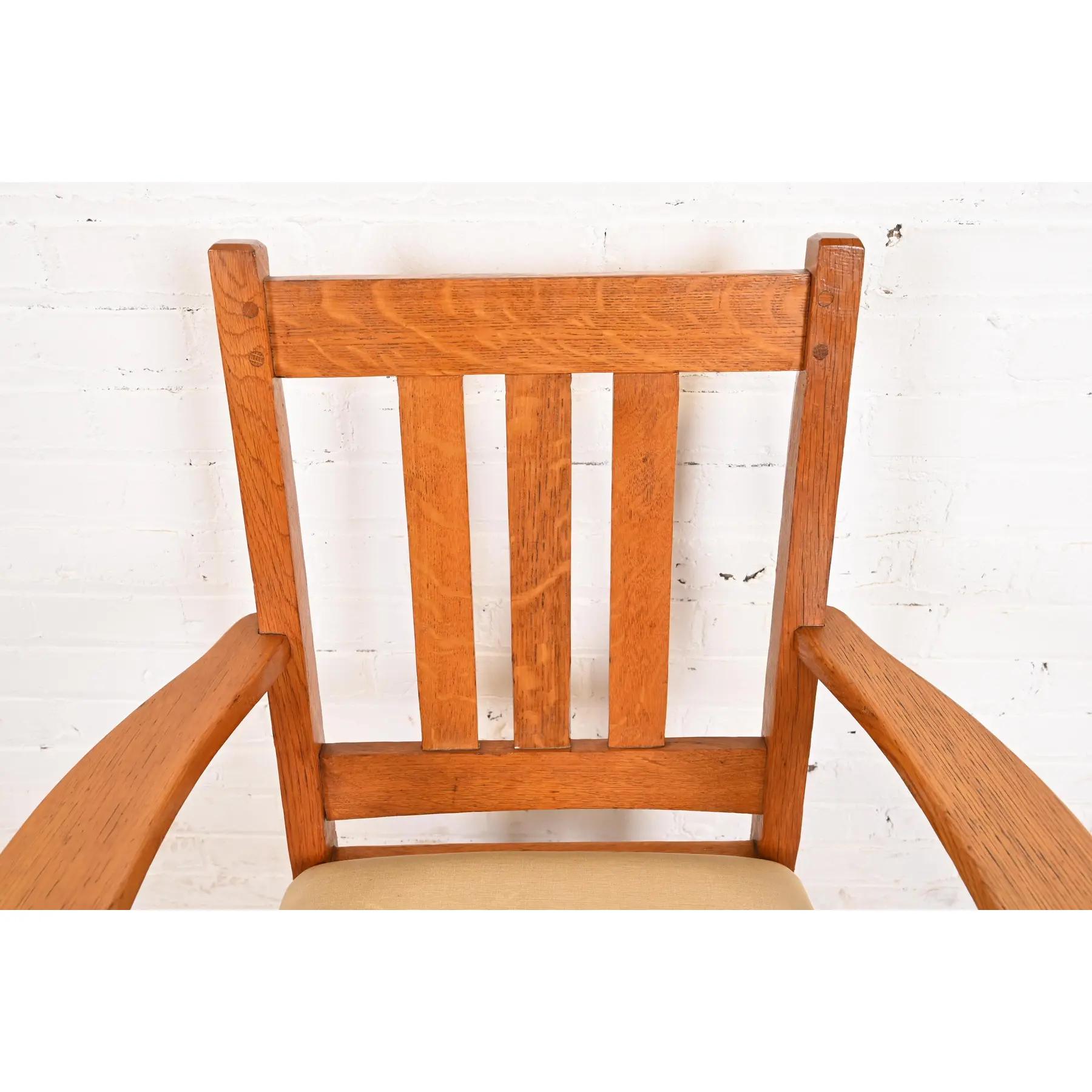 Upholstery Limbert Antique Mission Oak Arts & Crafts Dining Chairs, Set of Six For Sale