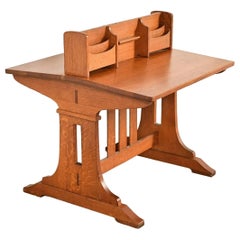 Bureau double ou bureau de partenaire Limbert, style Mission Arts & Crafts, en chêne « ancien »