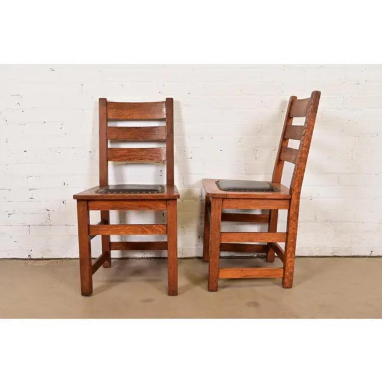 Sedie da pranzo con schienale a scaletta in Oak Mission Arts & Crafts di Limbert, coppia in vendita 3