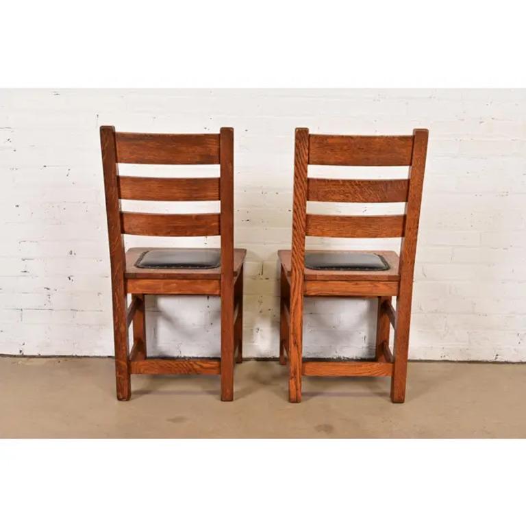 Sedie da pranzo con schienale a scaletta in Oak Mission Arts & Crafts di Limbert, coppia in vendita 4