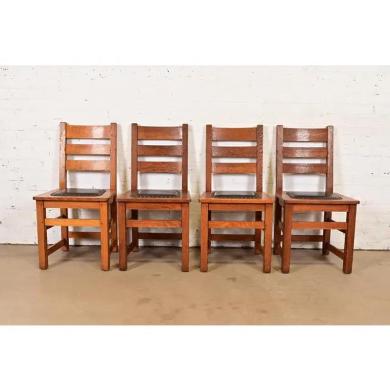 Sedie da pranzo con schienale a scaletta in Oak Mission Arts & Crafts di Limbert, coppia in vendita 6