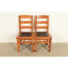 Limbert Antique Mission Oak Arts & Crafts Ladder Back Dining Chairs, Pair