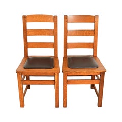 Limbert Antique Mission Oak Arts & Crafts Ladder Back Dining Chairs, Pair