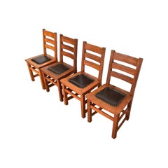 Limbert Antique Mission Oak Arts & Crafts Ladder Back Dining Chairs, Set of Four