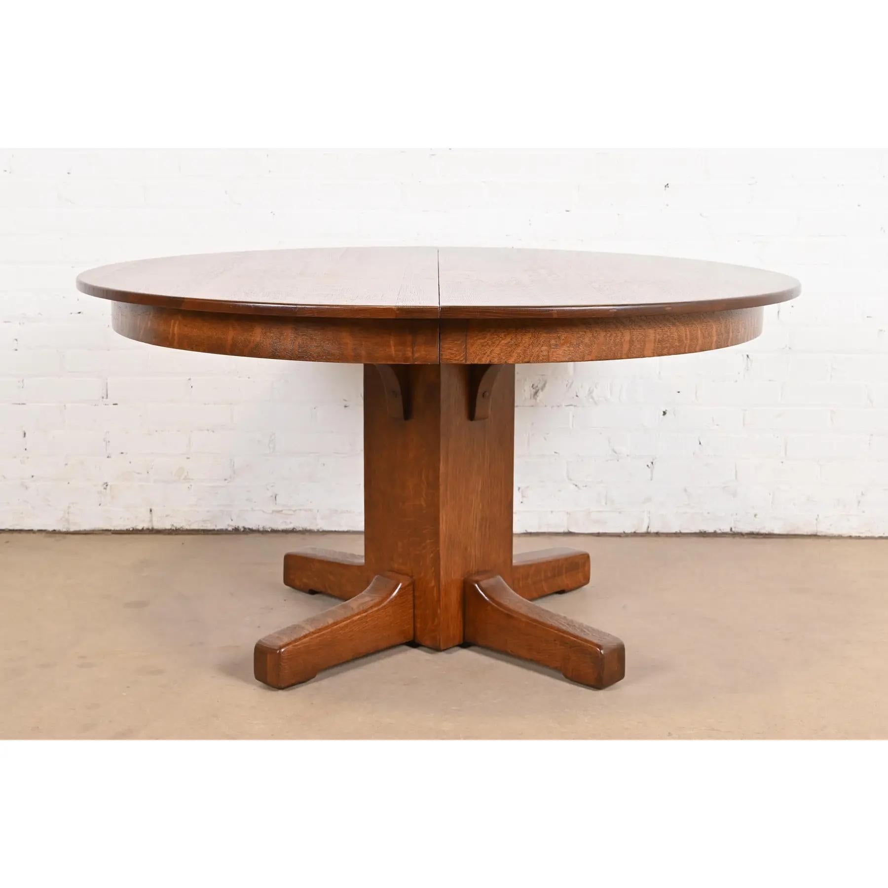 Arts and Crafts Tavolo da pranzo allungabile con piedistallo Limbert Antique Mission Oak Arts & Crafts in vendita
