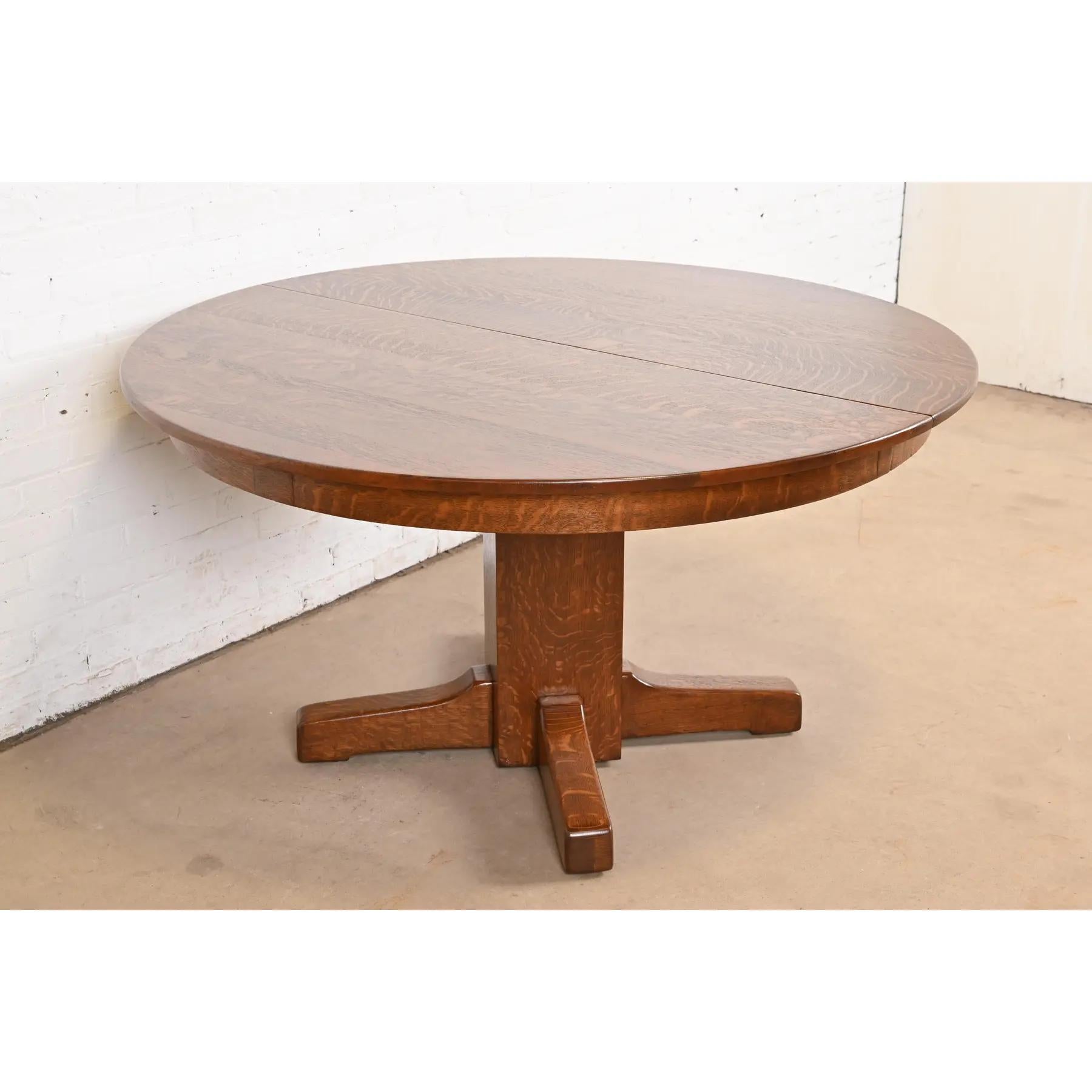 Americano Tavolo da pranzo allungabile con piedistallo Limbert Antique Mission Oak Arts & Crafts in vendita