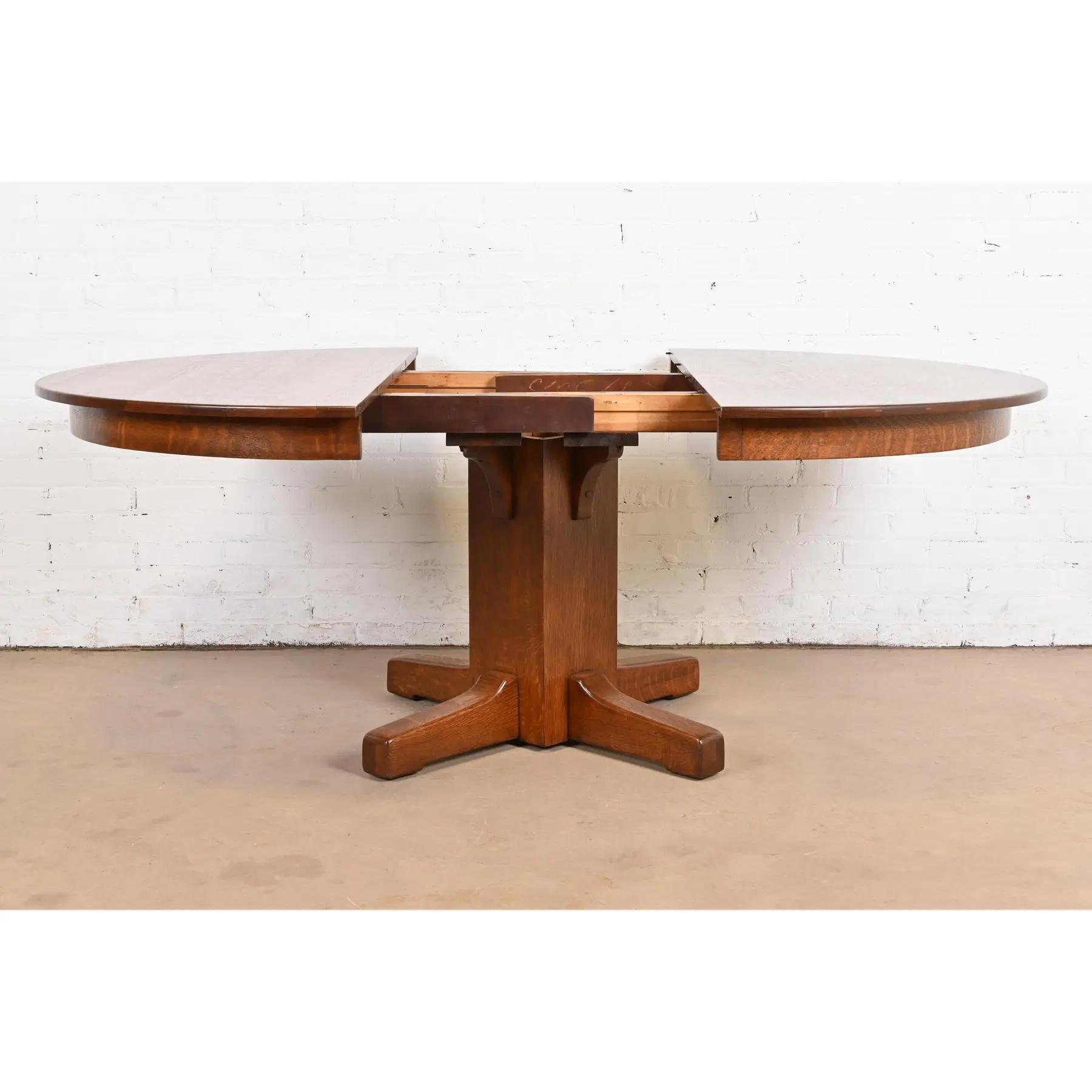Quercia Tavolo da pranzo allungabile con piedistallo Limbert Antique Mission Oak Arts & Crafts in vendita