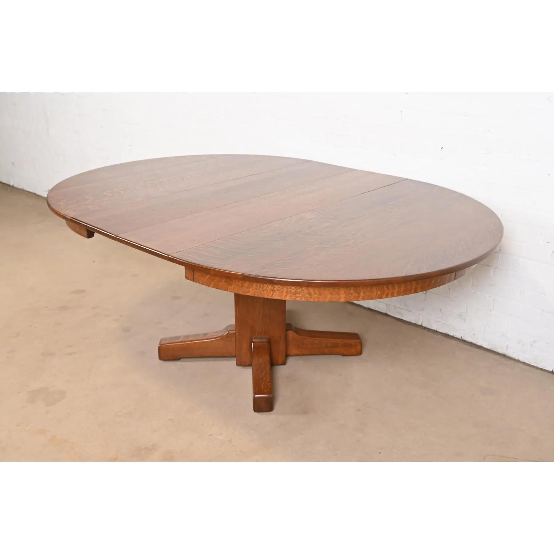 Tavolo da pranzo allungabile con piedistallo Limbert Antique Mission Oak Arts & Crafts in vendita 2