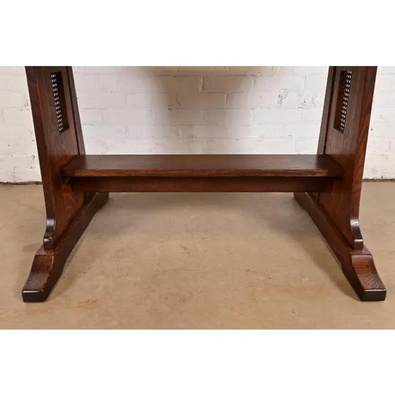 Limbert Antique Mission Oak Arts & Crafts Turtle Top Writing Desk, Refinished For Sale 3