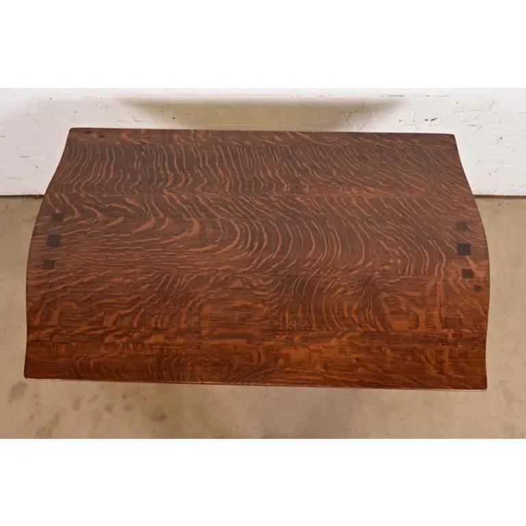 Limbert Antique Mission Oak Arts & Crafts Turtle Top Writing Desk, Refinished For Sale 4