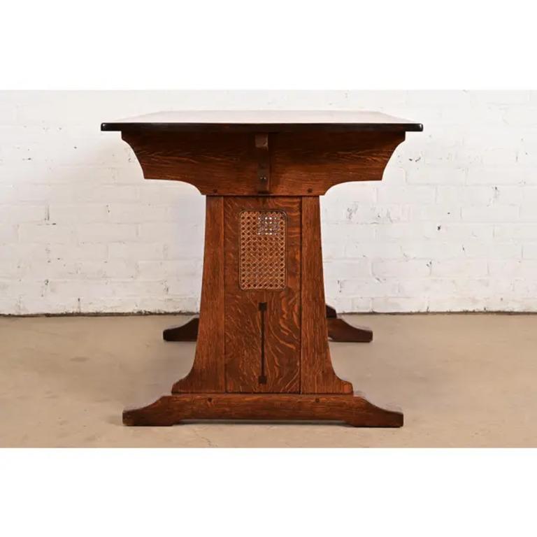 Limbert Antique Mission Oak Arts & Crafts Turtle Top Writing Desk, Refinished For Sale 5